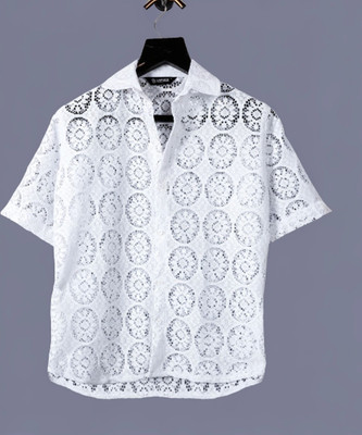 Lunice Men Self Design Casual White Shirt