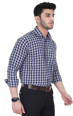 Marc Laurent Men Checkered Formal Blue, White Shirt