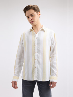 Pepe Jeans Men Striped Casual Yellow Shirt