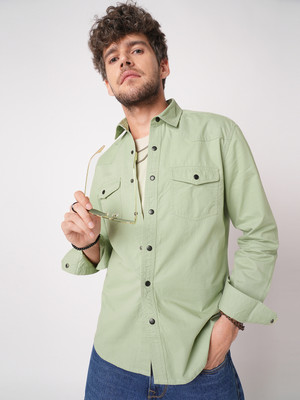 VASTRADO Men Solid Casual Green Shirt