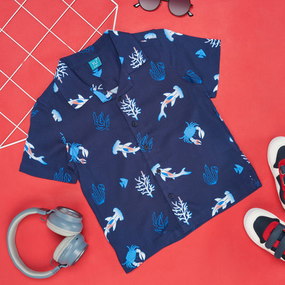 YU by Pantaloons Boys Printed Casual Blue Shirt