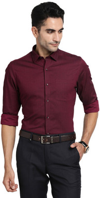 TURTLE Men Solid Formal Maroon Shirt