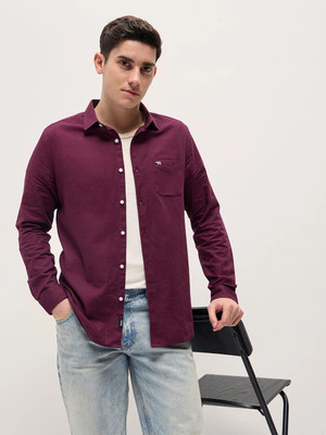 THE BEAR HOUSE Men Solid Casual Maroon Shirt