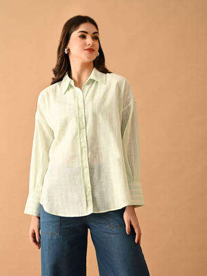 Azzurra Women Solid Casual Light Green Shirt
