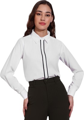 fithub Women Solid Casual White Shirt