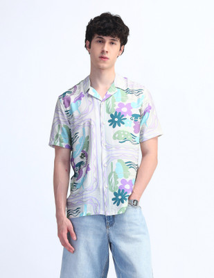 FLYING MACHINE Men Floral Print Casual White Shirt