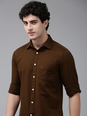 U.S. POLO ASSN. Men Solid Casual Brown Shirt