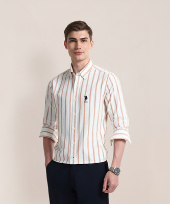 U.S. POLO ASSN. Men Striped Casual White Shirt