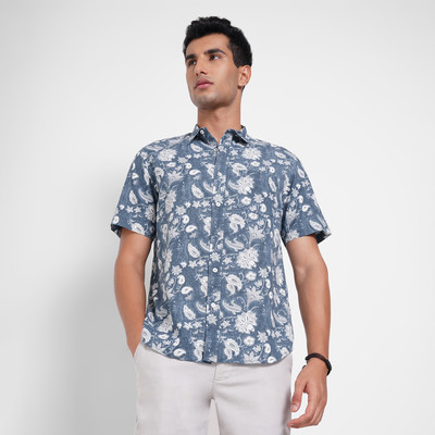 Indus Route by Pantaloons Men Printed Casual Blue, White Shirt