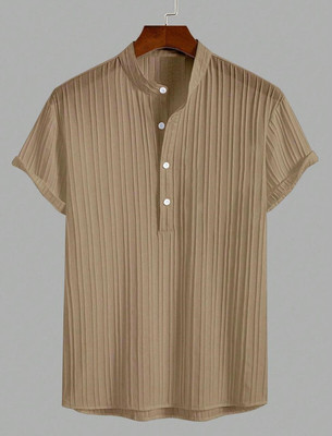 KVARA Men Self Design Casual Brown Shirt