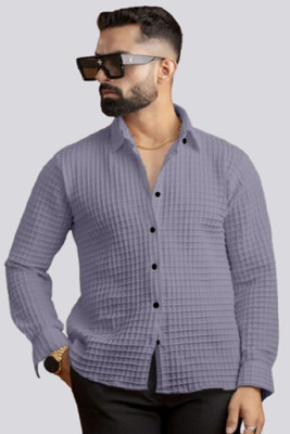 Marmic Fab Men Self Design Casual Grey Shirt