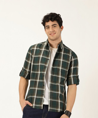 Moda Rapido Men Checkered Casual Green Shirt