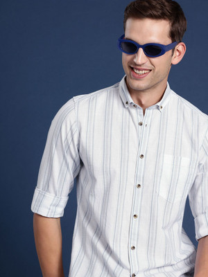 Mast & Harbour Men Striped Casual White Shirt