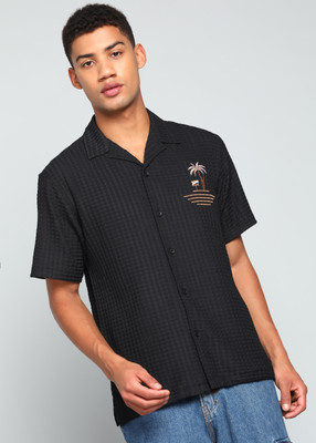 INDICLUB Men Self Design Casual Black Shirt