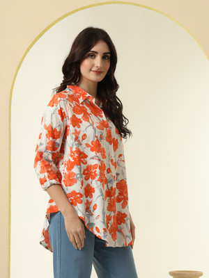 NYPA Women Printed Casual Orange Shirt