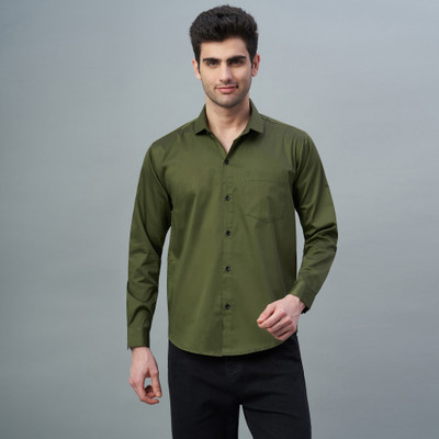 TAVASAA Men Solid Casual Dark Green Shirt