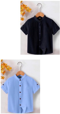 Zarila Boys Solid Casual Light Blue, Dark Blue Shirt(Pack of 2)