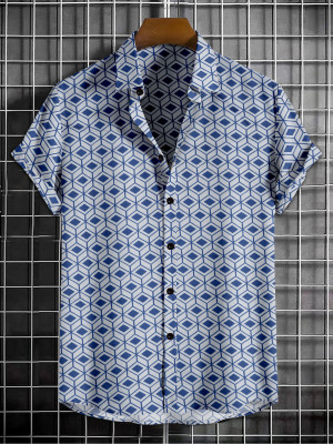 ISUEL FAB Men Printed Casual White, Blue Shirt