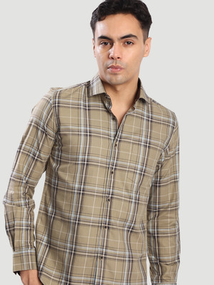 Bene Kleed Men Checkered Formal Beige Shirt