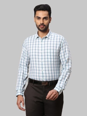 PARK AVENUE Men Checkered Formal Light Green Shirt