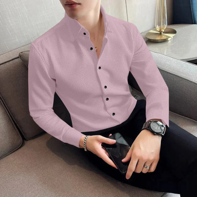 Black Deer Men Printed Casual Pink Shirt