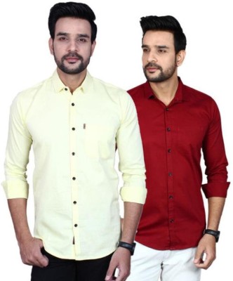 eagle man Men Solid Casual White, Red Shirt(Pack of 2)