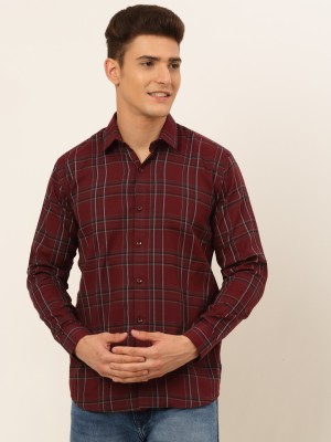 JAINISH Men Checkered Casual Maroon Shirt