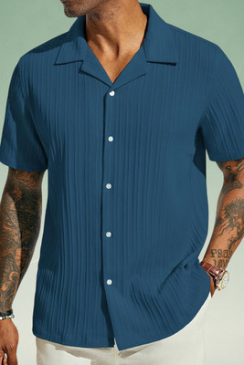 A Dearise Trend Men Striped Casual Blue Shirt