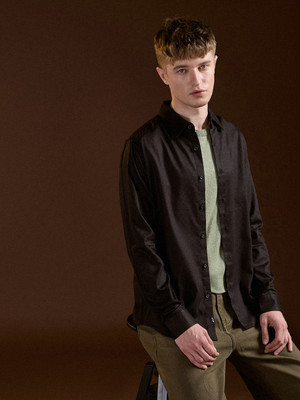 THE BEAR HOUSE Men Self Design Casual Black Shirt