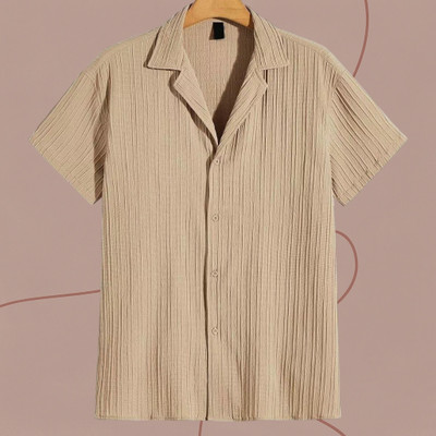 Look Trendy Men Self Design Casual Cream Shirt