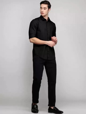 UNIFAV Men Solid Casual Black Shirt