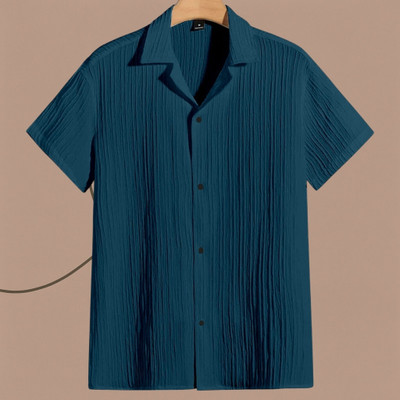 Nita creation Men Self Design Formal Blue Shirt