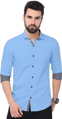 SUR-T Men Solid Casual Light Blue Shirt