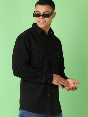V-MART Men Self Design Casual Black Shirt