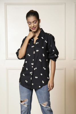 Urban Sundari Women Animal Print Casual Black Shirt