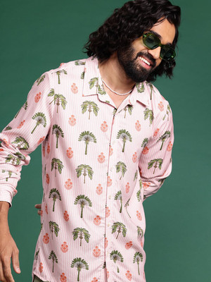 Sangria Men Printed Casual Pink Shirt