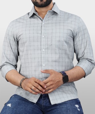 VeBNoR Men Checkered Formal Grey Shirt