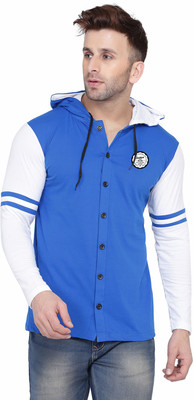 tfurnish Men Color Block Casual Blue, White Shirt