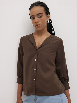 Roadster Women Solid Casual Brown Shirt