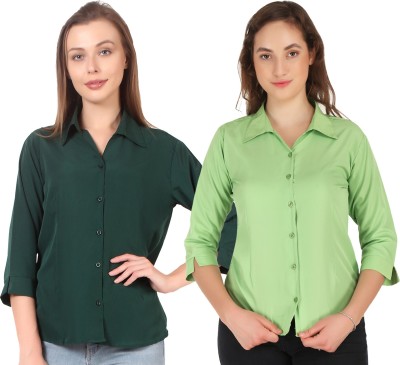 mdhav fashion Women Solid Formal Dark Green Shirt(Pack of 2)