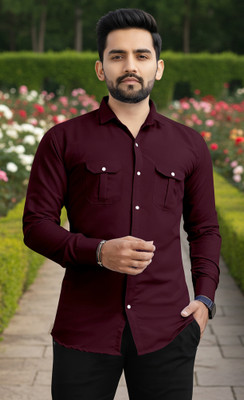 Sedum Sestri Men Solid Casual Maroon Shirt