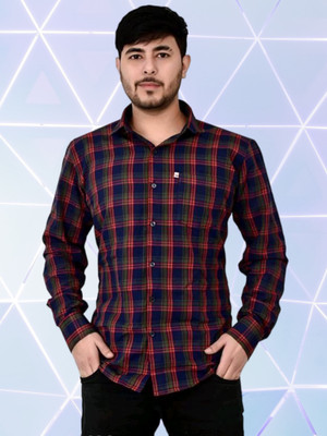 VK WINTER WEAR Men Striped Casual Dark Blue, Green, Red Shirt