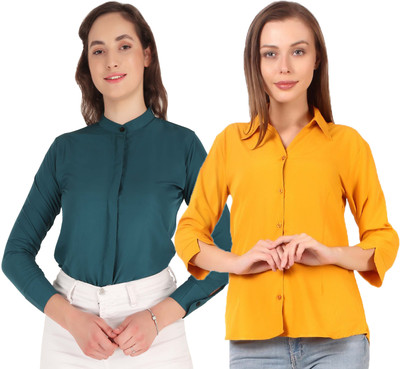 Miranga Women Solid Casual Light Green Shirt(Pack of 2)