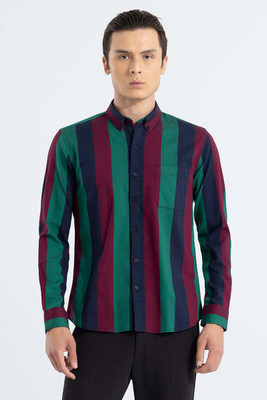 Snitch Men Striped Casual Red Shirt