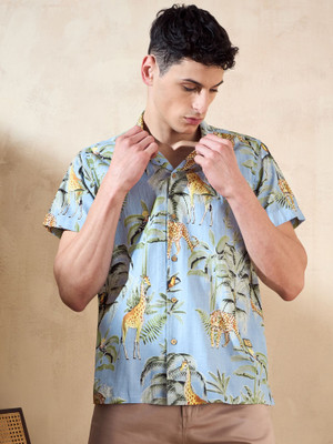 DENNISON Men Printed Casual Light Blue Shirt