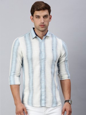 Classic Polo Men Striped Casual White, Blue Shirt