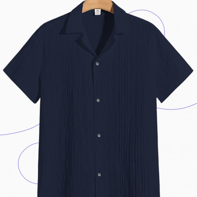 Looksky Men Self Design Casual Dark Blue Shirt