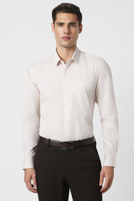 PETER ENGLAND Men Striped Formal Beige Shirt