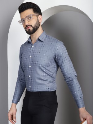 Indian Needle Men Printed Formal Grey Shirt