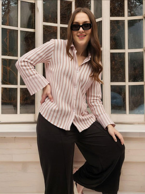 PERFECT PRODUCTIONS Women Striped Casual Beige Shirt